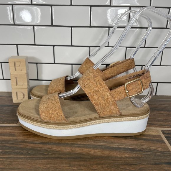 BareTraps Tachel Womens Sz 9 Shoes Tan Cork Platform Wedge Espadrille Sandals - Picture 1 of 14